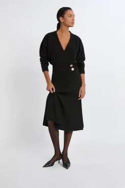 Best ETAM Jersey con cuello en V y botones dorados NEGRO