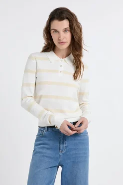 Discount ETAM Jersey de cuello polo de manga larga a rayas crudo