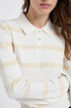 Discount ETAM Jersey de cuello polo de manga larga a rayas crudo