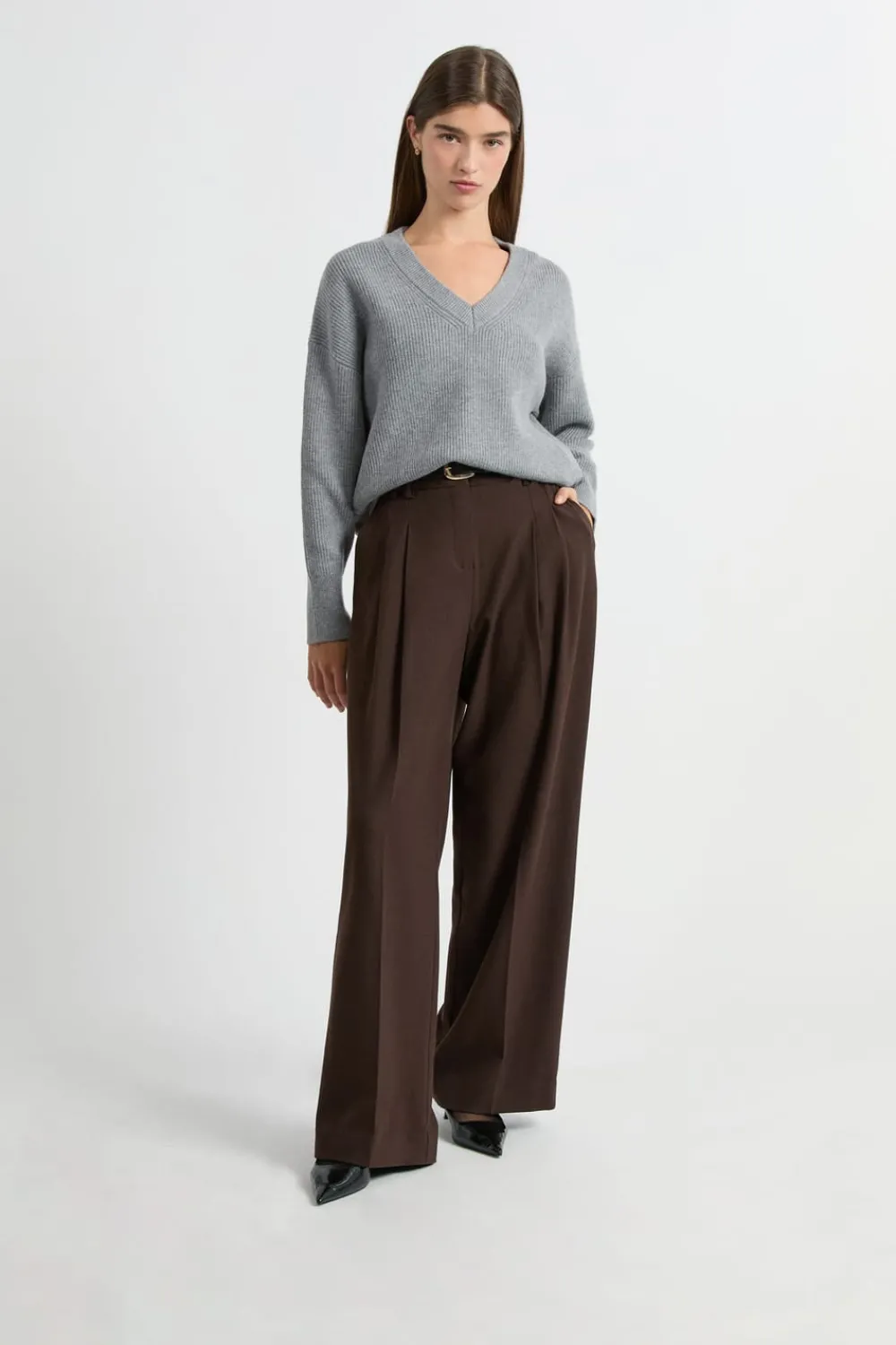 ETAM Jersey de manga larga con cuello en V GRIS