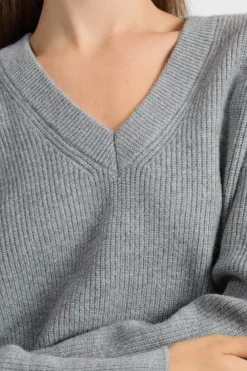 ETAM Jersey de manga larga con cuello en V GRIS