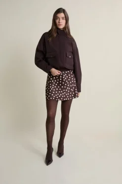 ETAM Jupe courte satinée à pois MARRON