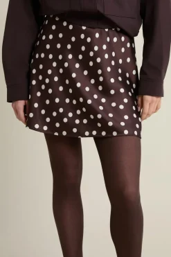 Discount ETAM Jupe courte satinée à pois MARRON