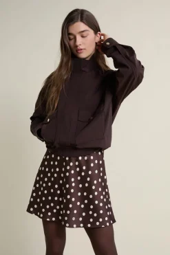 Discount ETAM Jupe courte satinée à pois MARRON