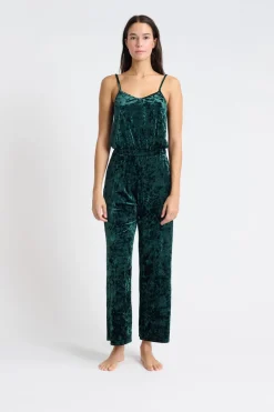 New ETAM Mono de pijama de terciopelo VERDE OSCURO