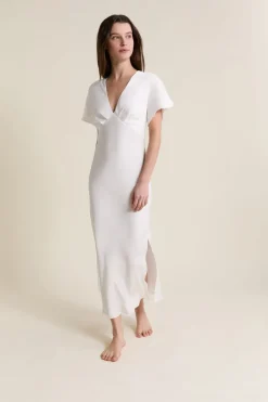 Sale ETAM Nuisette longue satinée BLANC