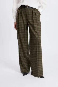Best ETAM Pantalón ancho a cuadros CAQUI