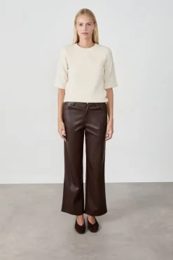 Online ETAM Pantalón anchos con efecto piel CHOCOLATE