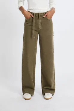 Clearance ETAM Pantalón con cordón de algodón CAQUI