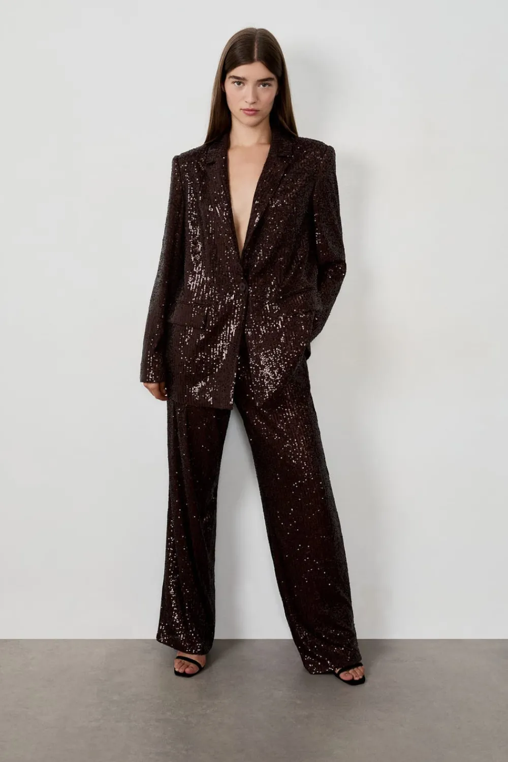 Online ETAM Pantalón corte ancho con lentejuelas MARRÓN