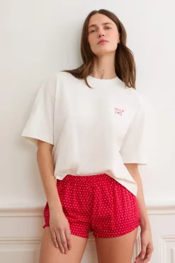 Clearance ETAM Pantalón corto bombacho con lunares y algodón ROJO