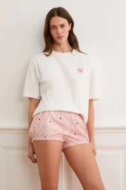 New ETAM Pantalón corto bombacho a rayas y corazones de algodón IMP FD BLANCO