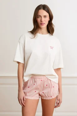 New ETAM Pantalón corto bombacho a rayas y corazones de algodón IMP FD BLANCO