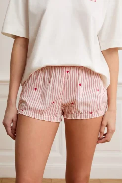 New ETAM Pantalón corto bombacho a rayas y corazones de algodón IMP FD BLANCO