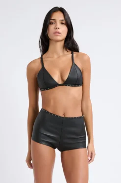Sale ETAM Pantalón corto de cuero NEGRO