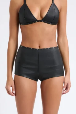 Sale ETAM Pantalón corto de cuero NEGRO