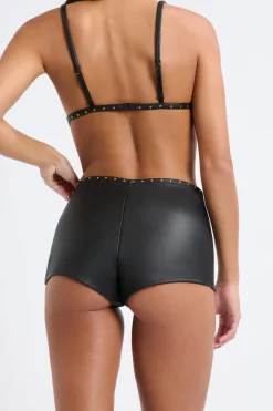 Sale ETAM Pantalón corto de cuero NEGRO