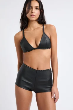 Sale ETAM Pantalón corto de cuero NEGRO