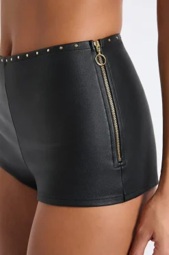 Sale ETAM Pantalón corto de cuero NEGRO