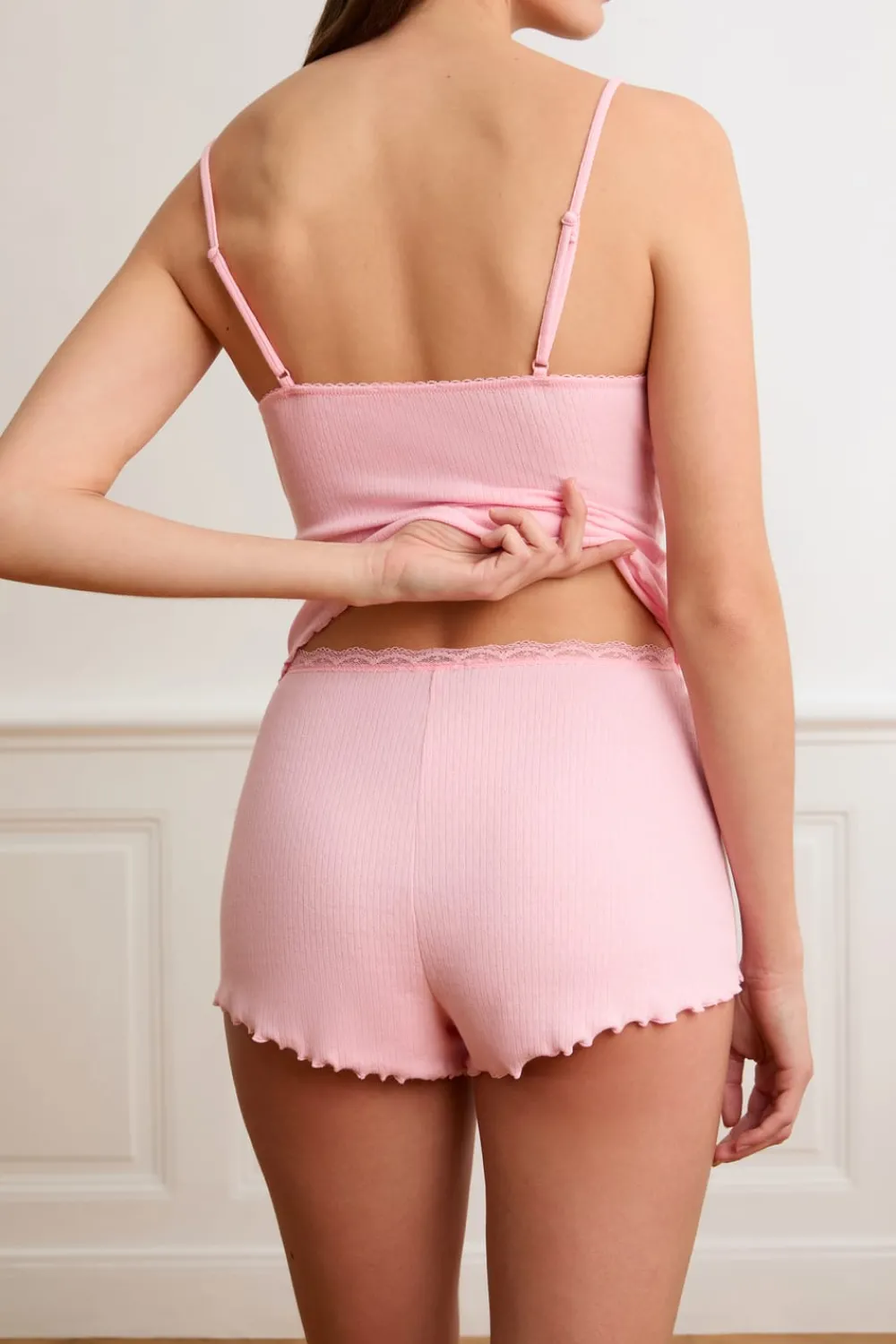 Hot ETAM Pantalón corto de encaje de algodón ROSA