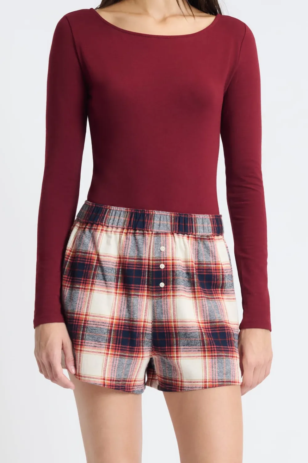 Discount ETAM Pantalón corto de pijama a cuadros BLANCO ROTO