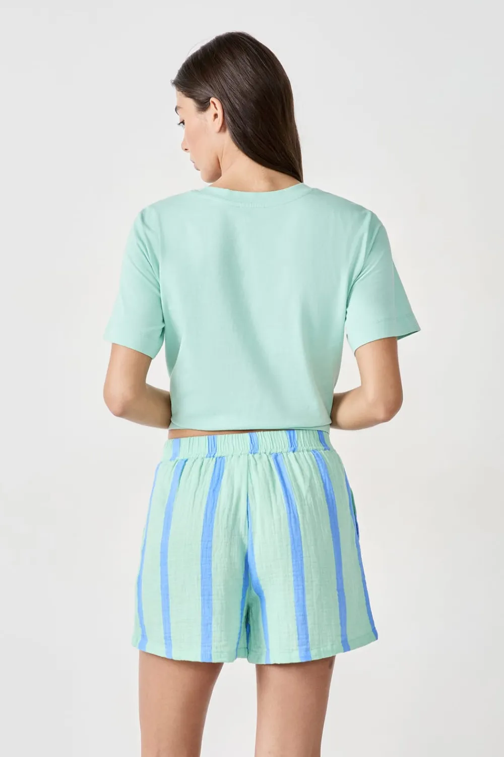 Discount ETAM Pantalón corto de pijama a rayas de algodón AZUL CLARO