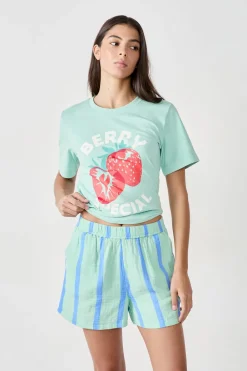 Discount ETAM Pantalón corto de pijama a rayas de algodón AZUL CLARO