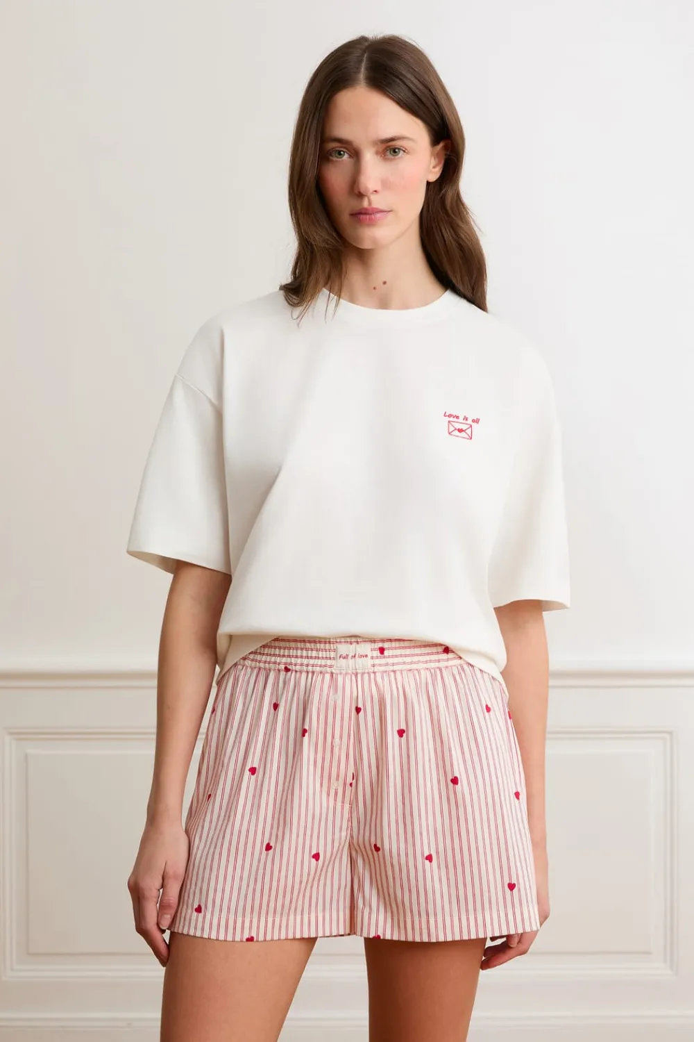 Clearance ETAM Pantalón corto de pijama a rayas y corazones con algodón IMP FD BLANCO