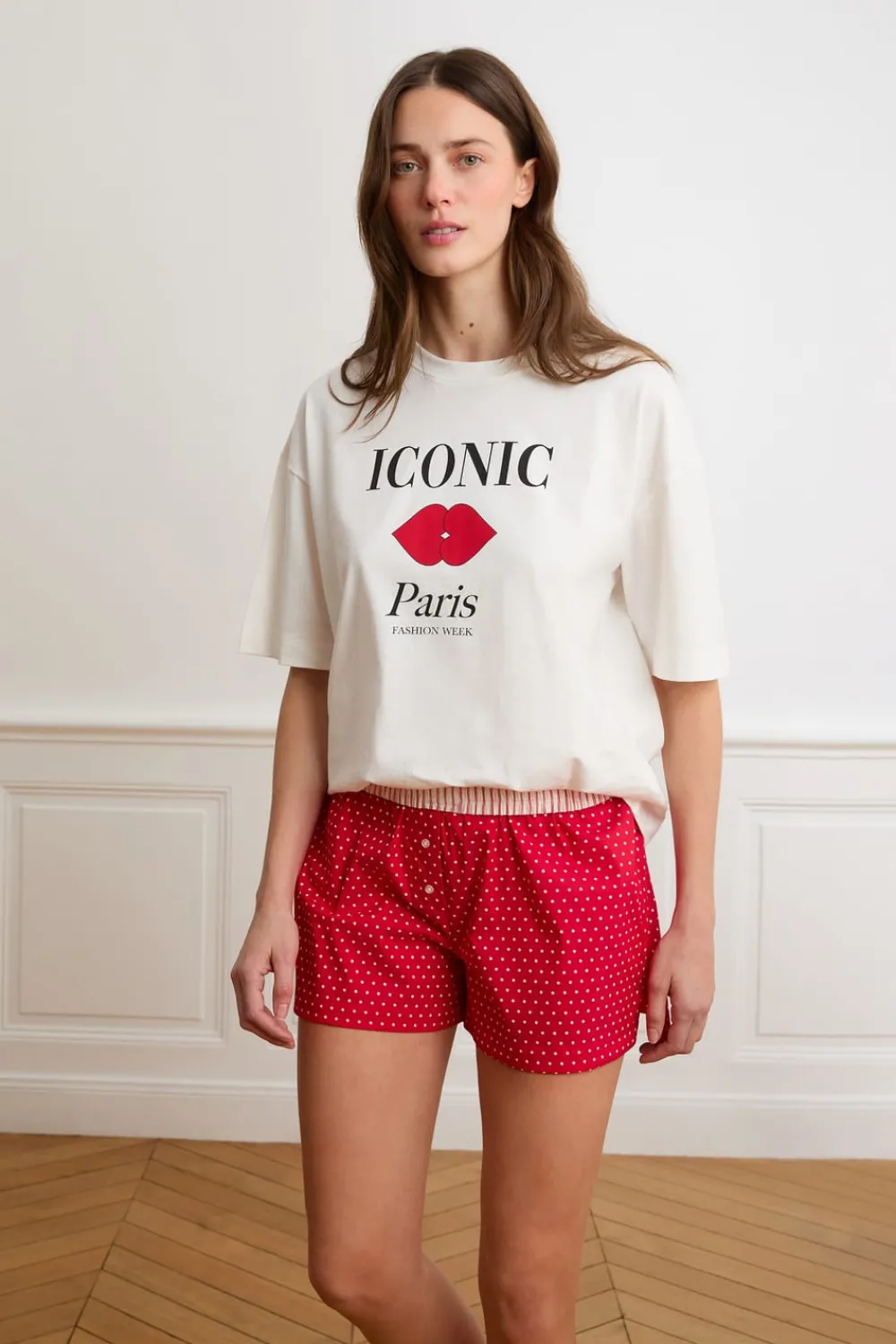 New ETAM Pantalón corto de pijama con lunares y algodón ROJO