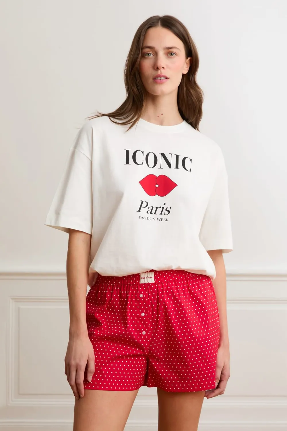 New ETAM Pantalón corto de pijama con lunares y algodón ROJO