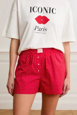 New ETAM Pantalón corto de pijama con lunares y algodón ROJO