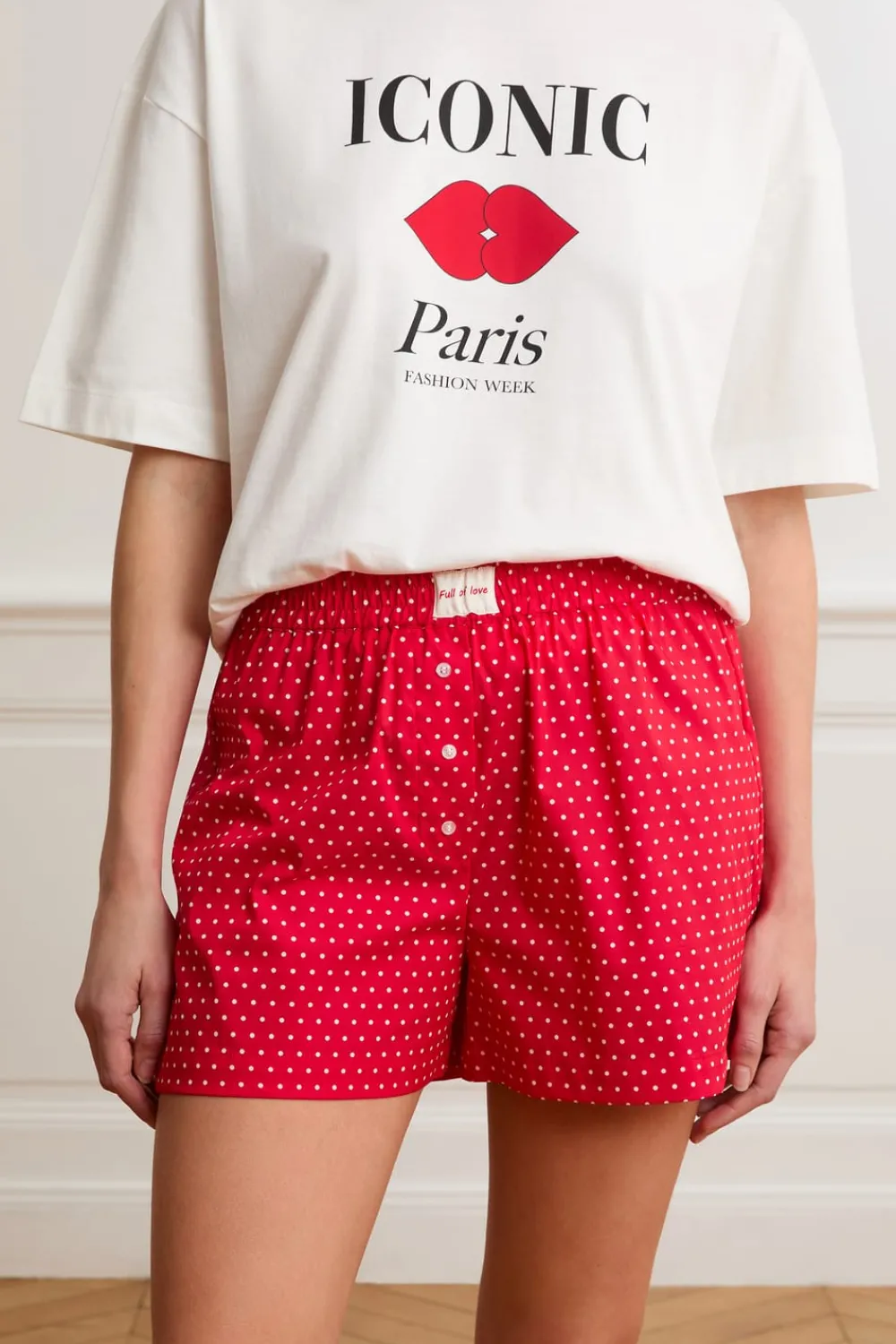 New ETAM Pantalón corto de pijama con lunares y algodón ROJO