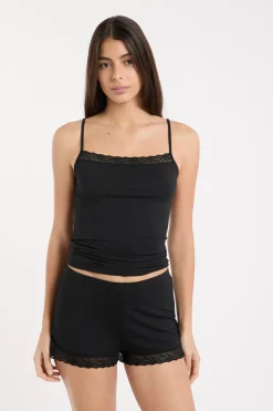 Hot ETAM Pantalón corto de pijama con detalles de encaje NEGRO