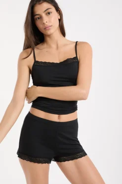 Hot ETAM Pantalón corto de pijama con detalles de encaje NEGRO