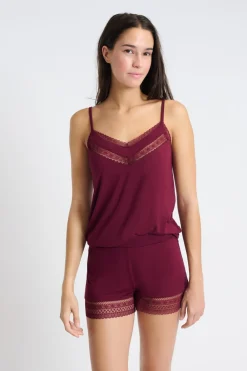 Clearance ETAM Pantalón corto de pijama con detalle de encaje VIOLETA