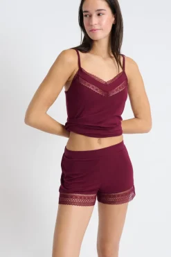Clearance ETAM Pantalón corto de pijama con detalle de encaje VIOLETA