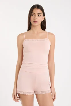 Sale ETAM Pantalón corto de pijama con detalles de encaje ROSA EMPOLVADO
