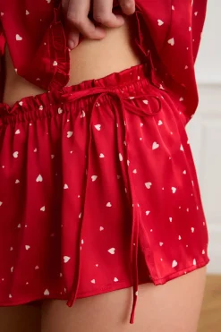 Sale ETAM Pantalón corto de pijama de satén con lunares ROJO