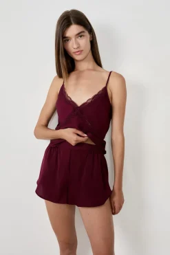 Clearance ETAM Pantalón corto de pijama de satén BURDEOS GRANATE