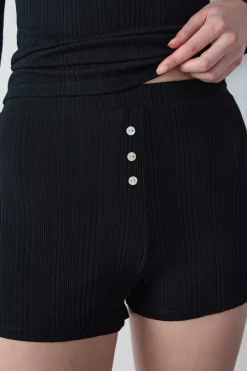 Clearance ETAM Pantalón corto de pijama de algodón de canalé, corte recto NEGRO