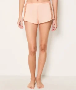 Clearance ETAM Pantalón corto de pijama de satén con detalles de encaje ROSA EMPOLVADO