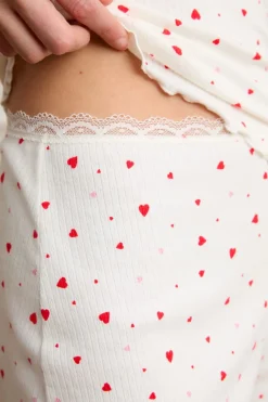 Discount ETAM Pantalón corto de pijama de punto calado con estampado de corazones de algodón IMP FD crudo
