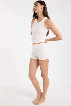 Discount ETAM Pantalón corto de pijama de algodón BLANCO