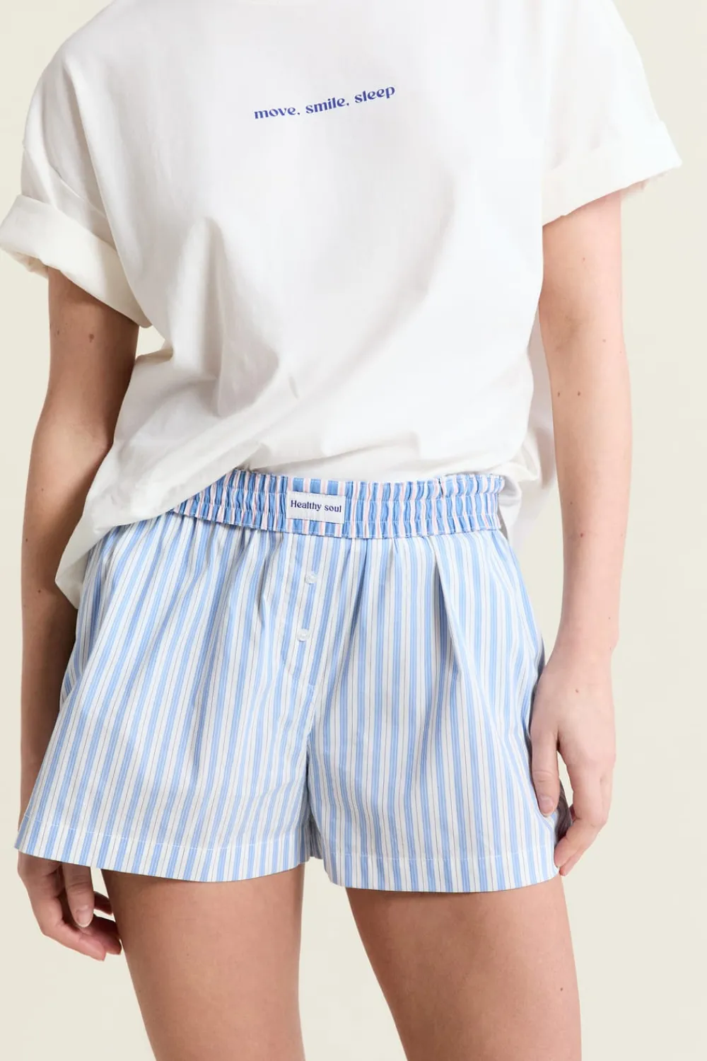 Hot ETAM Pantalón corto de pijama estampado con algodón AZUL CIELO