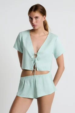 Discount ETAM Pantalón corto de pijama satinado estampado CELADÓN