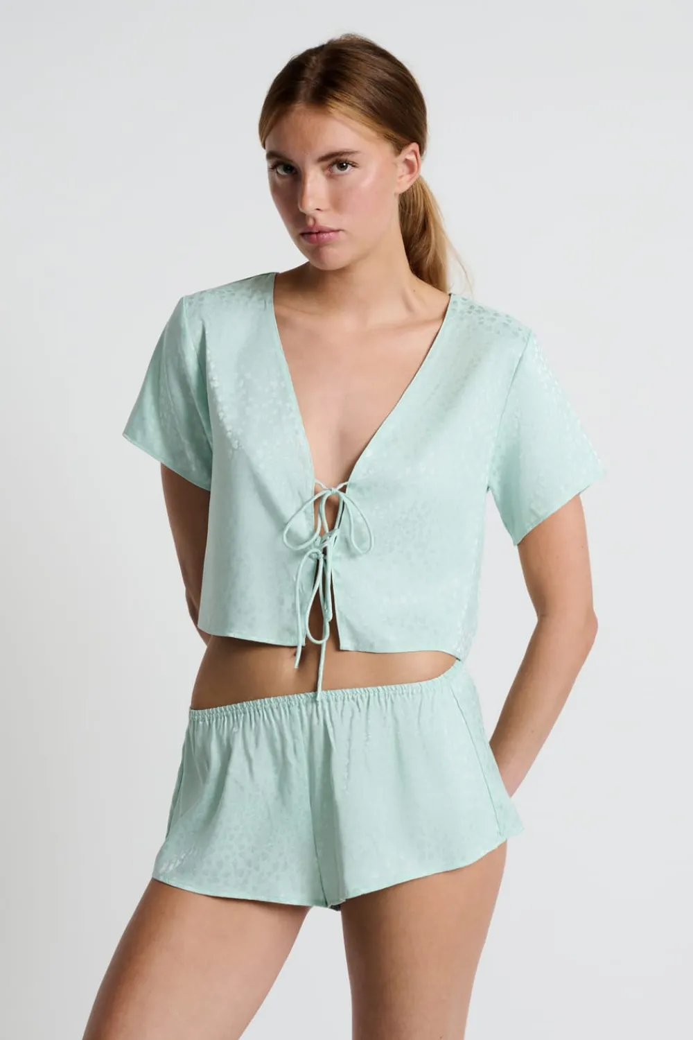 Discount ETAM Pantalón corto de pijama satinado estampado CELADÓN
