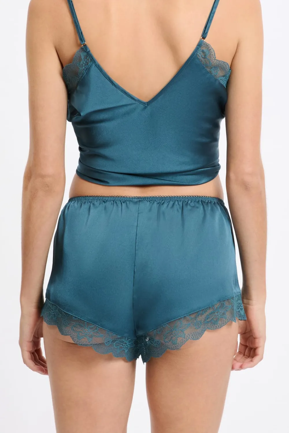 New ETAM Pantalón corto de pijama satinado con detalles de encaje AZUL PETRÓLEO