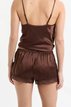 Discount ETAM Pantalón corto de seda con detalles de encaje HENNA