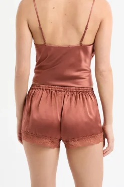 New ETAM Pantalón corto de seda con detalles de encaje arena