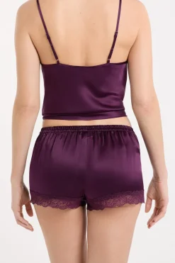 Clearance ETAM Pantalón corto de seda con detalles de encaje morado